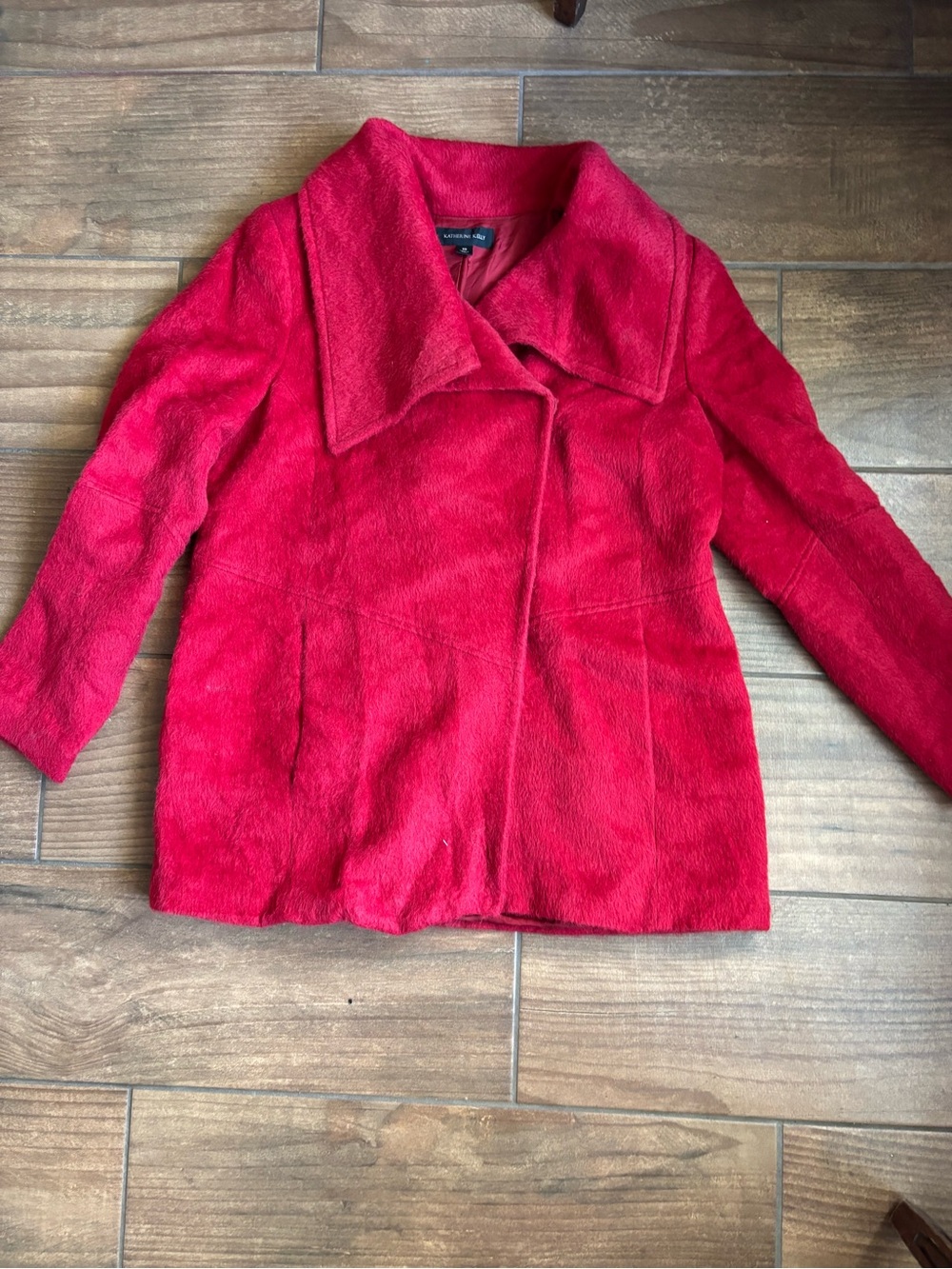 Katherine Kelly Red Alpaca Wool Blend Fuzzy Coat Jacket Size 10